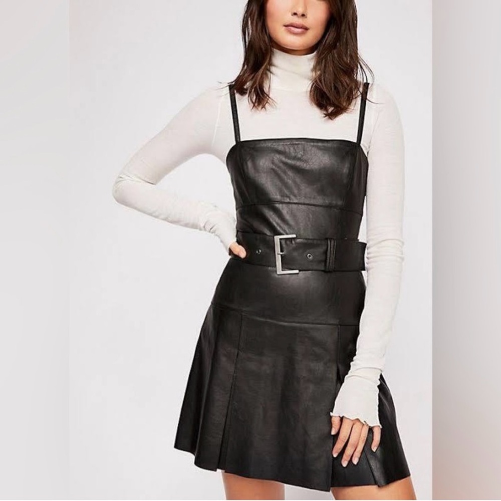 Black vegan leather belted Free People dress